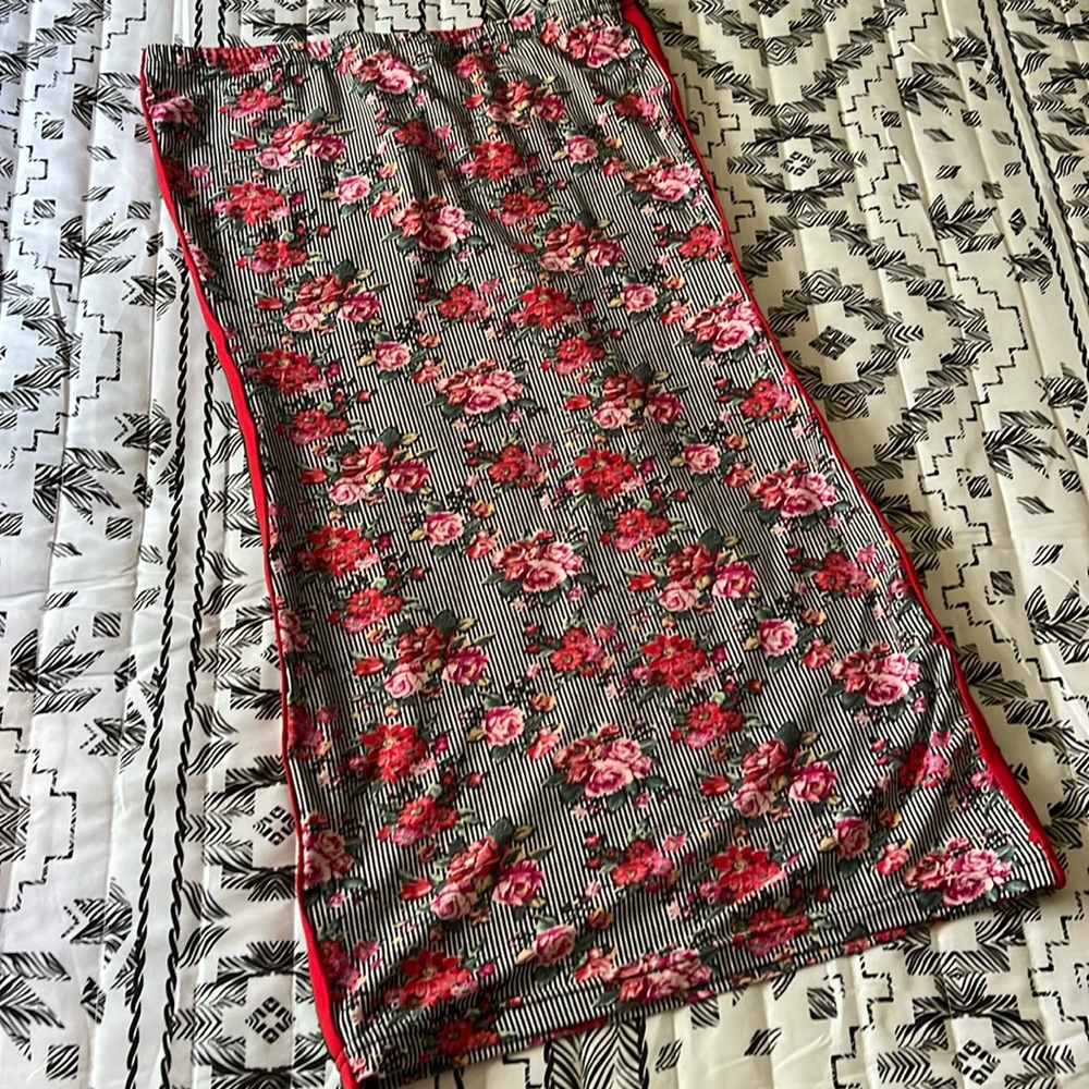 Peachy Girl Striped Floral Bodycon Dress MaxiSkirt Size L/XL